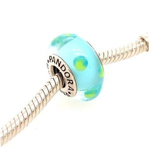 Authentic PANDORA Teal Dots MURANO Glass 925 ALE Sterling Silver Charm Bead